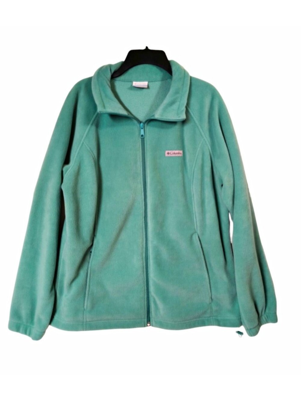 Columbia Womens 1X Green Fleece Jacket Full Zip Plus Size Pockets Outdoor